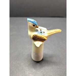 Hand-Painted Ceramic Bird Bobber Salt Shaker Replacement With Blue & Yellow Deta